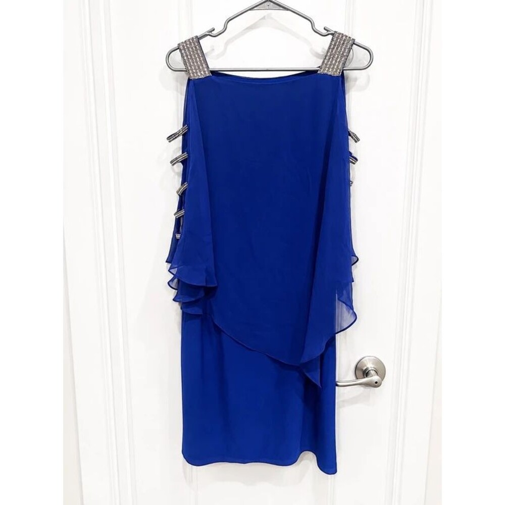 MSK Royal Blue Rhinestone Cold Shoulder Chiffon Dress Size S